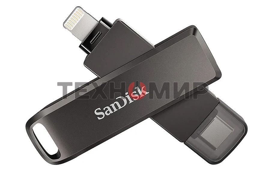 Флешка USB Sandisk IX70N iXpand Luxe (SDIX70N-128G-GN6NE), 128Gb, USB Type-C/Lightning, R/W 150/70, серый