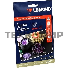 Фотобумага ПРЕМИУМ для стр.печати Lomond 200 г/м2 одностор.Super Glossy Bright 10х15 см (20 л)