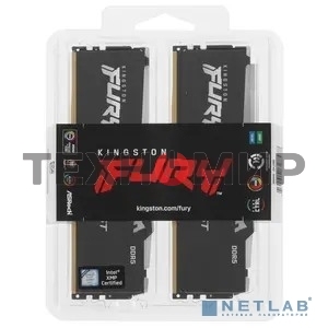 Оперативная память Kingston Fury Beast, DDR5, 64Gb (2x32Gb), 5200MHz, CL40, DIMM, с радиатором, RGB, черный