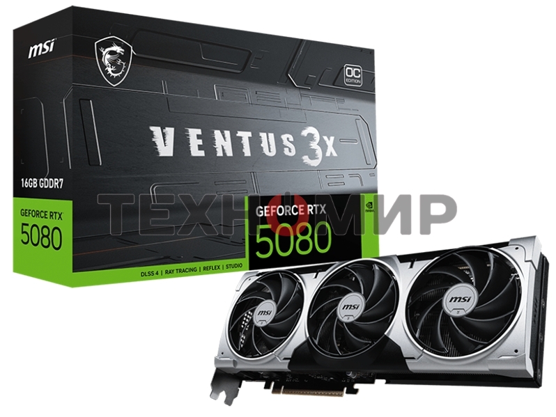 Видеокарта MSI RTX 5080 VENTUS 3X OC PLUS 16Gb GDDR7 256bit 3xDP HDMI 3FAN RTL