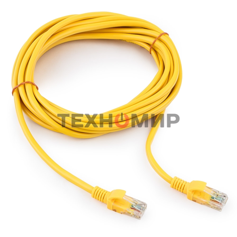 Патч-корд медный UTP Cablexpert PP10-5M/Y cat.5, 5м, литой, многожильный, желтый