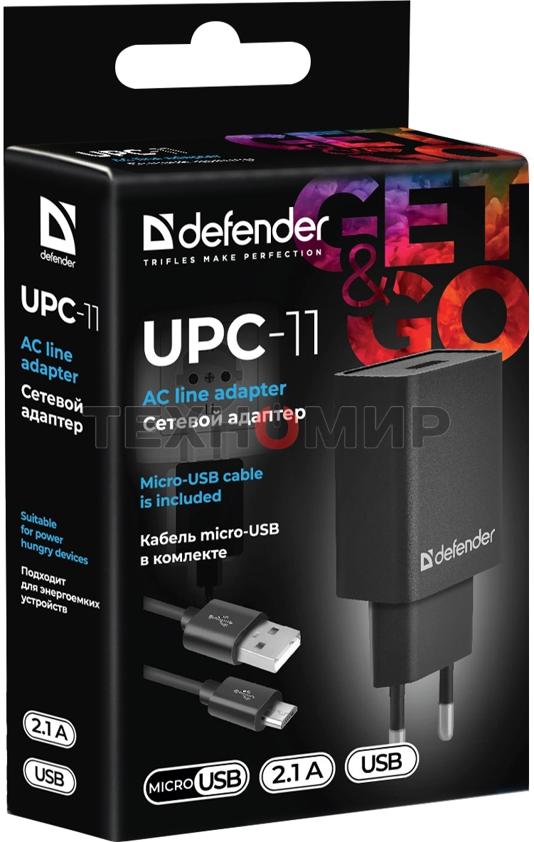 Сетевой адаптер Defender 1xUSB,5V/2.1А, кабель micro-USB (UPC-11)