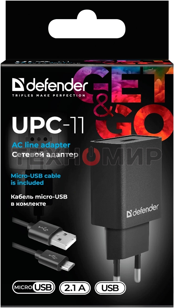 Сетевой адаптер Defender 1xUSB,5V/2.1А, кабель micro-USB (UPC-11)
