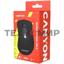 Мышь проводная Canyon CM-2 черный, 800 dpi, USB, кнопки - 3