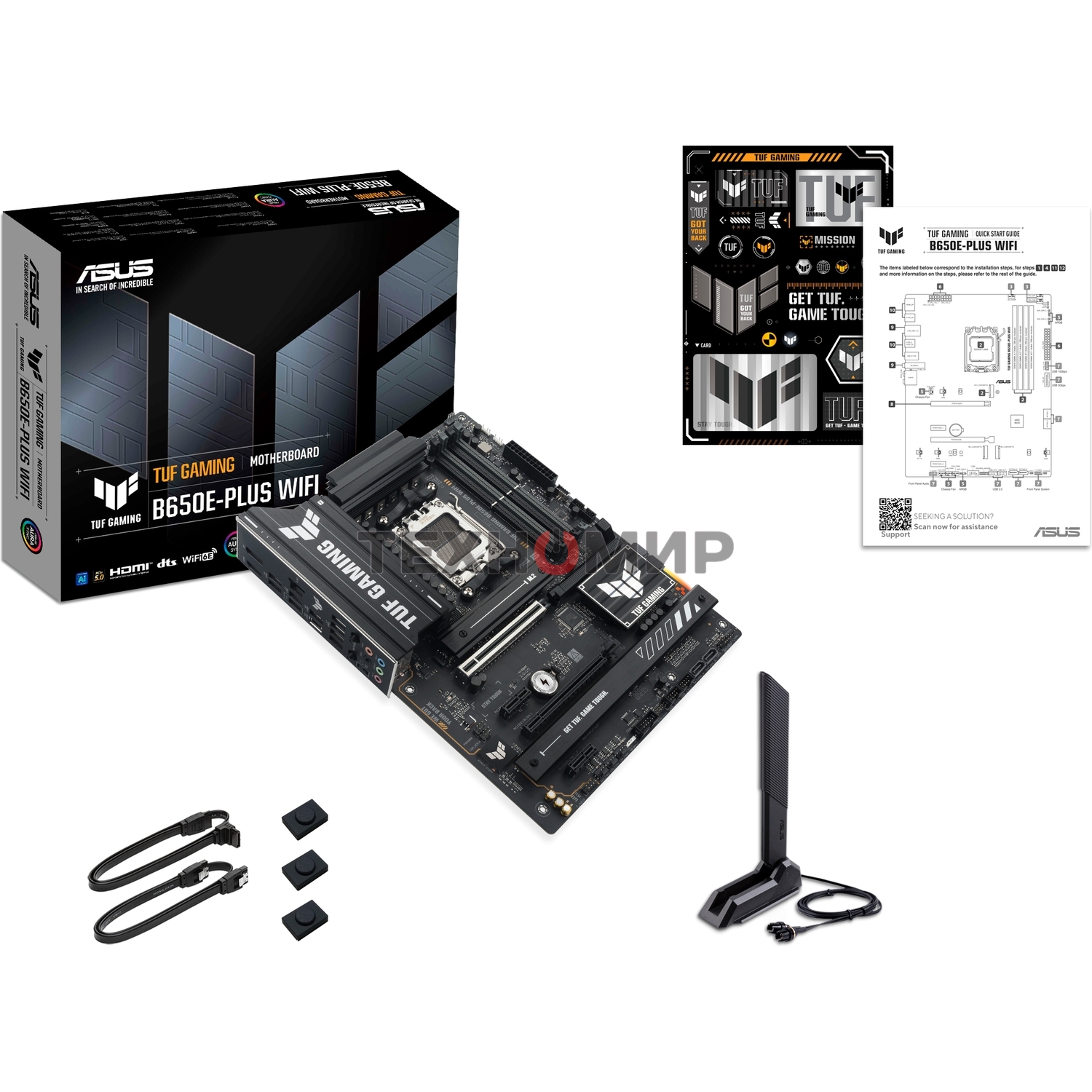 Материнская плата ASUS TUF GAMING B650E-PLUS WIFI, AM5, AMD B650, 4xDDR5, 4xSATA, 3xM.2, 1xPCIe 5.0 x16, 1xPCIe 4.0 x4, 2xPCIe 4.0 x1, 1xDisplayPort, 1xHDMI, 1x2.5Gb LAN, Wi-Fi 6E, Bluetooth 5.3, 1xUSB-C 20Gbps, 3xUSB-A 10Gbps, 6xUSB-A 2.0, 5x3.5 мм, 7.1,