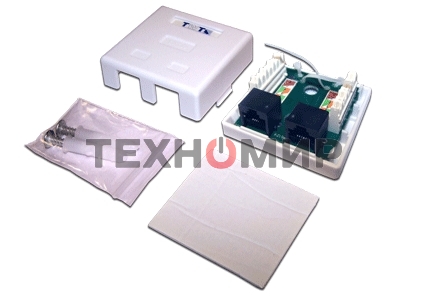 Настенная розетка, 2 порта RJ-45 категории 6, STP, белая