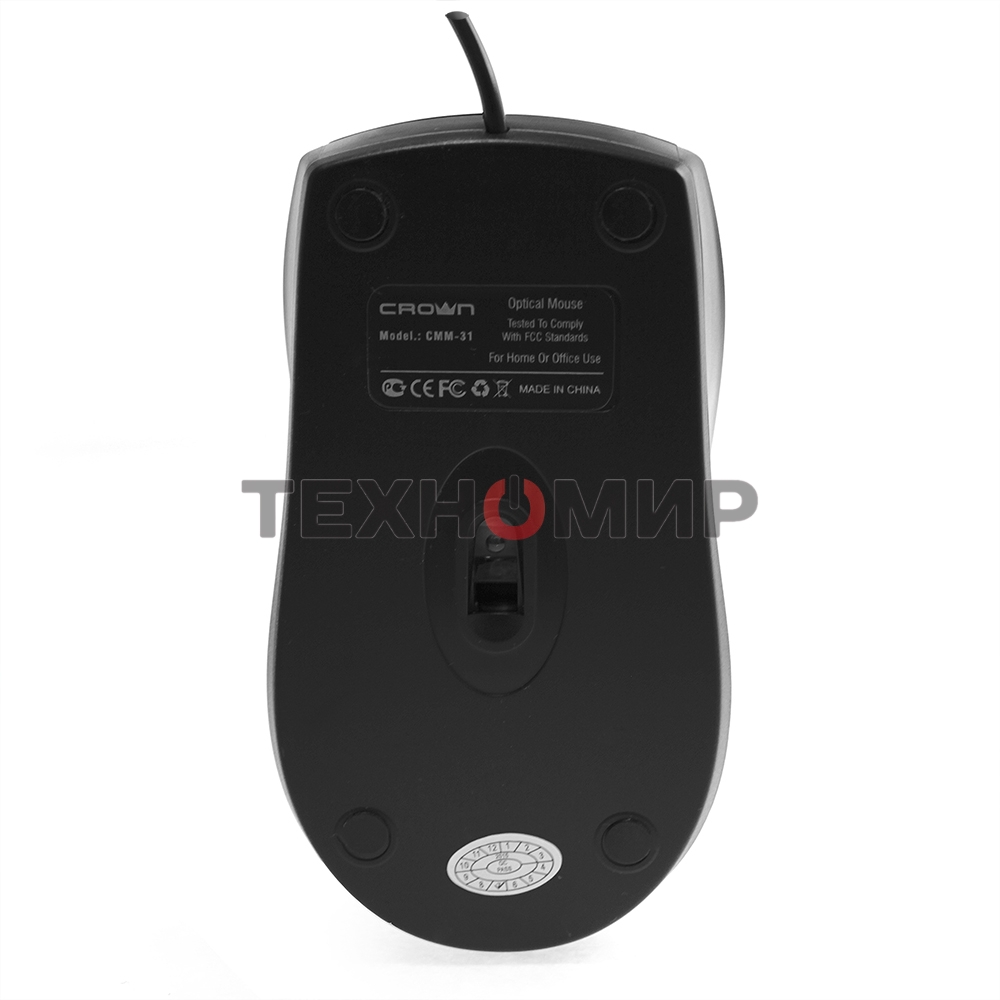 Мышь проводная Crown CMM-31 черный, 1000 dpi, USB, кнопки - 3