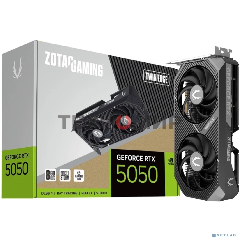 Видеокарта Zotac GAMING GeForce RTX 5050 TWIN EDGE, NVIDIA RTX 5050, 8 ГБ GDDR6, 128 бит, PCI-e 5.0, 1xHDMI, 3xDP, 2572 МГц