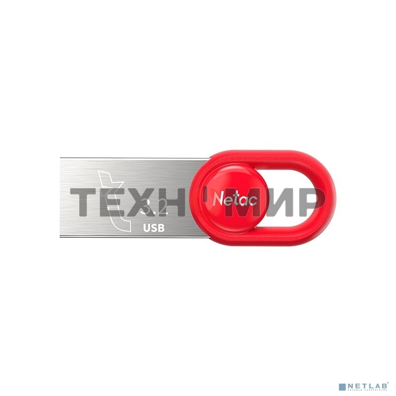 Флешка USB Netac UM2 (NT03UM2N-064G-32RE), 64Gb, USB 3.0, R/W 130/50, серебристый/красный