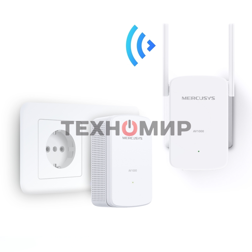 Комплект гигабитных Wi-Fi адаптеров Mercusys Powerline AV1000 Powerline kit with 300Mbps Wi-Fi, plug and play, up to 300 meters over an existing electrical circuit, the kit includes a MP510 and a MP500.