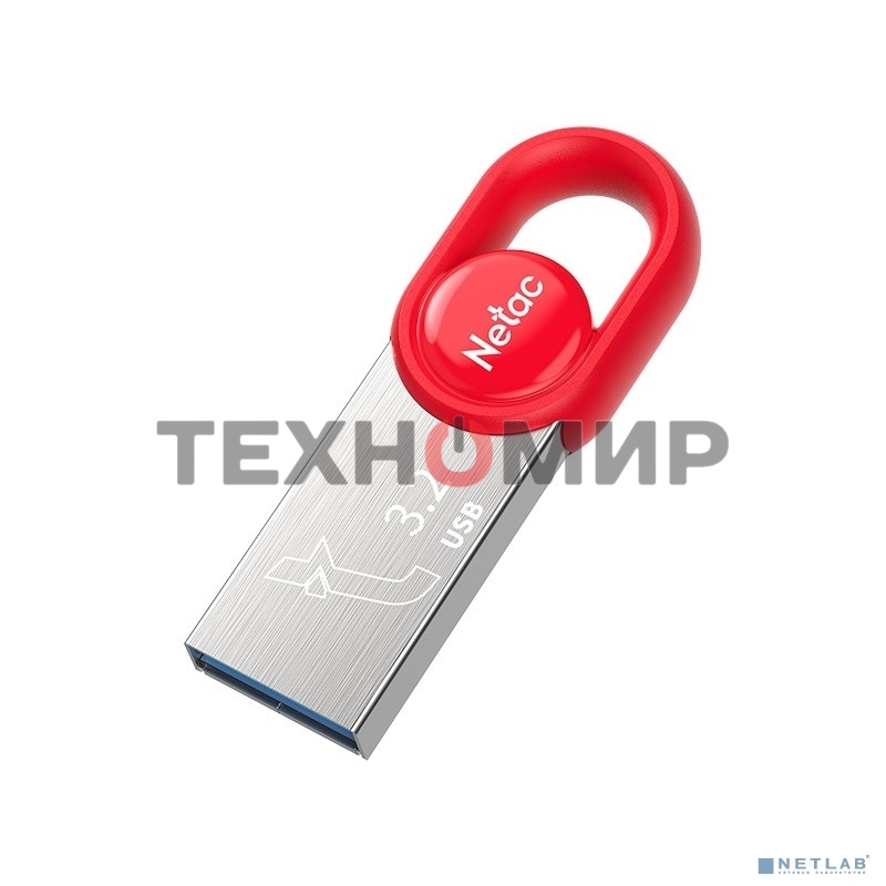 Флешка USB Netac UM2 (NT03UM2N-064G-32RE), 64Gb, USB 3.0, R/W 130/50, серебристый/красный