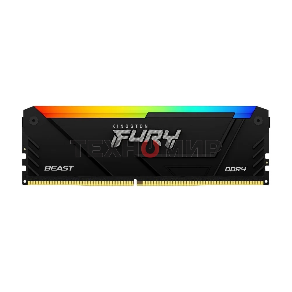 Оперативная память Kingston Fury Beast, DDR4, 8GB (1x8GB), 3600MHz, CL17, DIMM, с радиатором, RGB, черный