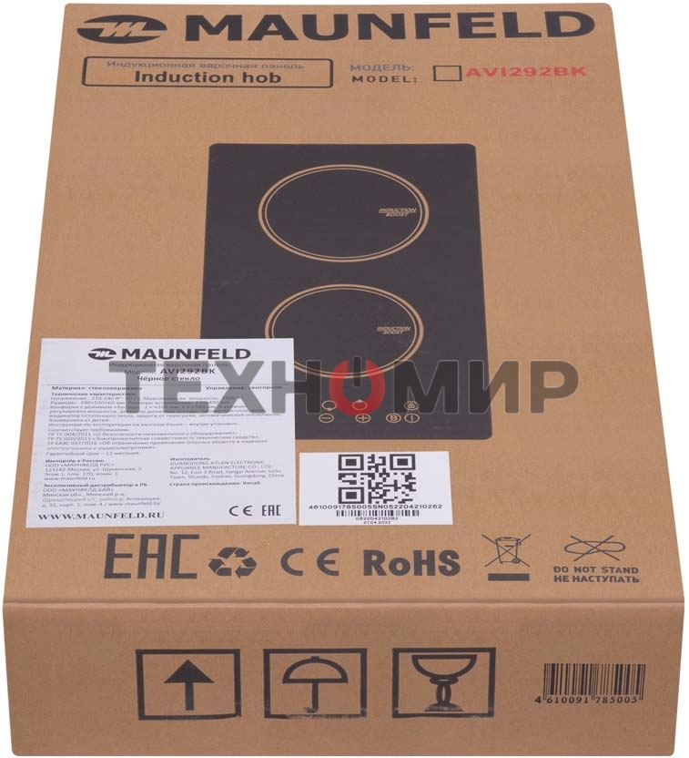 Индукционная варочная панель Maunfeld AVI292BK, конфорок: 2 шт., стеклокерамика, независимая, черный