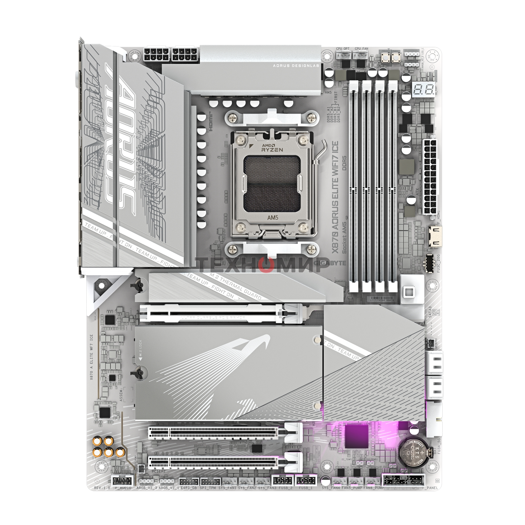 Материнская плата Gigabyte X870 AORUS ELITE WIFI7 ICE, AM5, AMD X870, 4xDDR5, 4xSATA, 4xM.2, 1xPCI-E 5.0 x16, 1xPCI-E 4.0 x4, 1xPCI-E 3.0 x2, 1xHDMI, 1x 2.5Gb LAN, 2xUSB-C 4.0, 2xUSB 3.2 Gen 2, 4xUSB 3.2 Gen 1, 4xUSB 2.0, 2x3.5 мм, 7.1, ATX