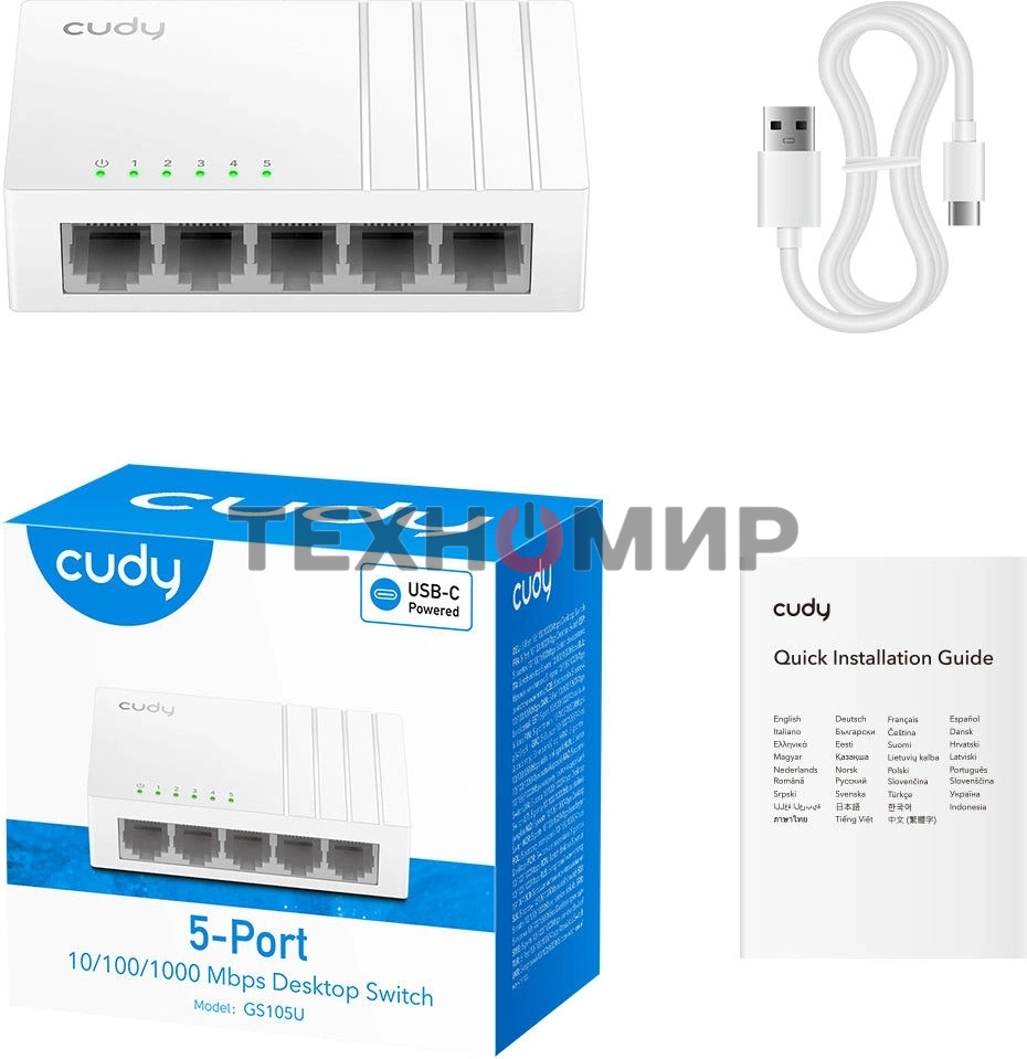 Коммутатор 5-Port Gigabit Desktop Switch, 5 10/100/1000M RJ45 Ports, Loop Detection, Desktop Plastic Case, Power Saving, Plug & Play, Wall-Mount, Power Adapter Not Included