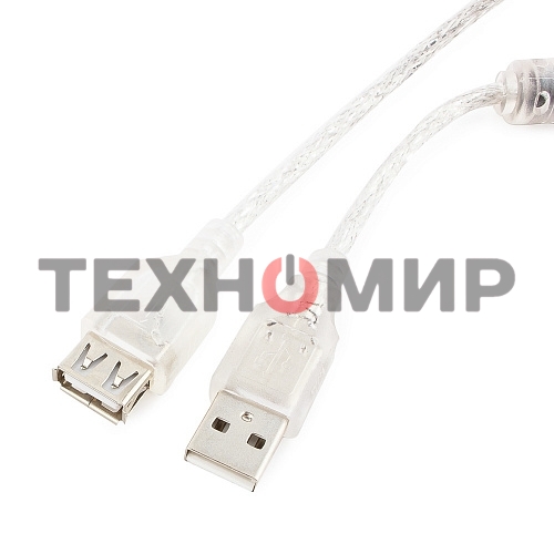 Кабель-удлинитель USB2.0 Pro Cablexpert CCF-USB2-AMAF-TR-0.75M, AM/AF, 0,75м, экран, 2феррит.кольца, прозрачный, пакет