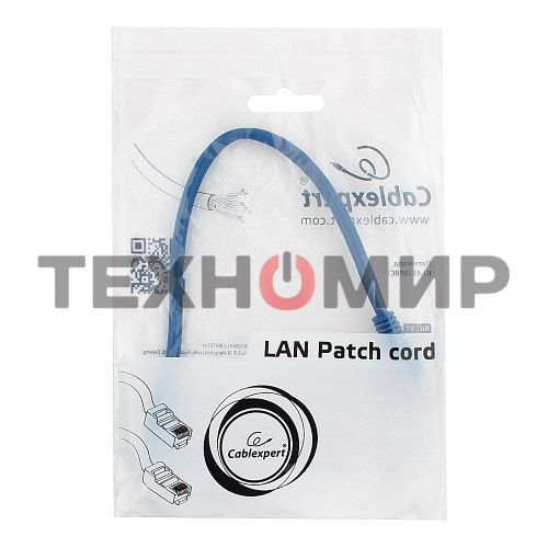 Патч-корд UTP Cablexpert cat.5e 0.25м, литой, многожильный, синий