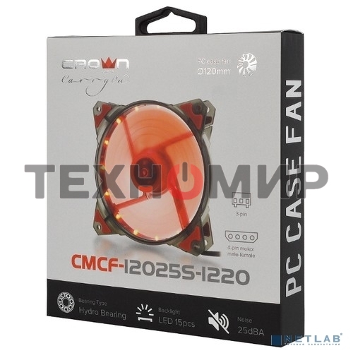 Вентилятор для корпуса Crown CMCF-12025S-1220 черный/красный, 120 мм, 1650 об/мин, 28 дБ, 3 pin