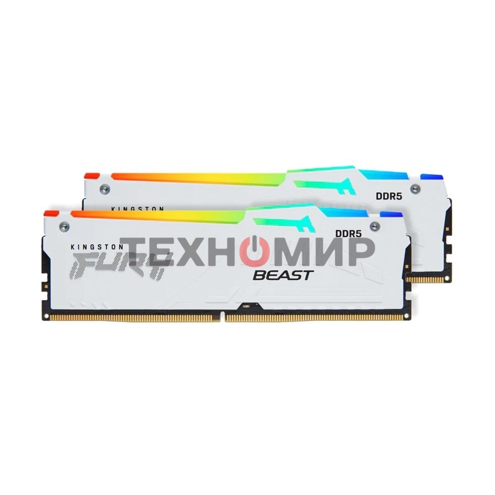 Оперативная память Kingston Fury Beast, DDR5, 32Gb (2x16Gb), 5600MHz, CL40, DIMM, с радиаторами, RGB, белый