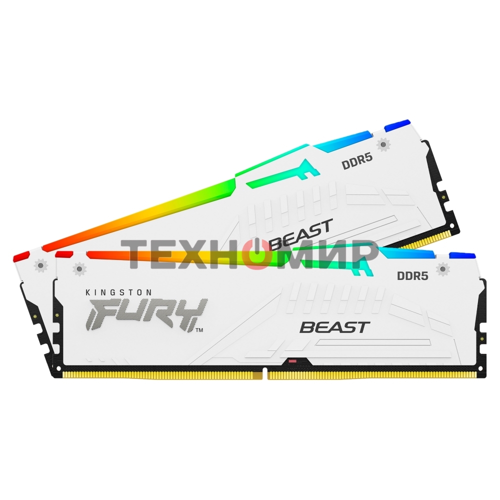 Оперативная память Kingston Fury Beast, DDR5, 32Gb (2x16Gb), 5600MHz, CL40, DIMM, с радиаторами, RGB, белый