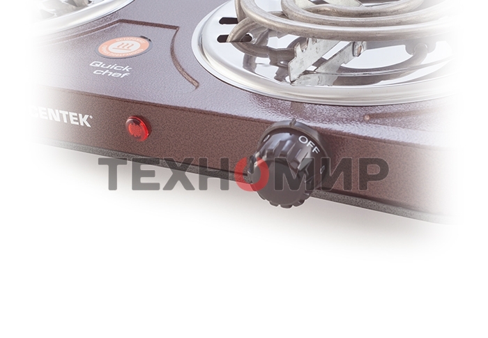 Плита настольная электрическая Centek CT-1509 Siberia коричневый, 2 кВт, ТЭН, конфорки - 2, эмаль, поворотные переключатели