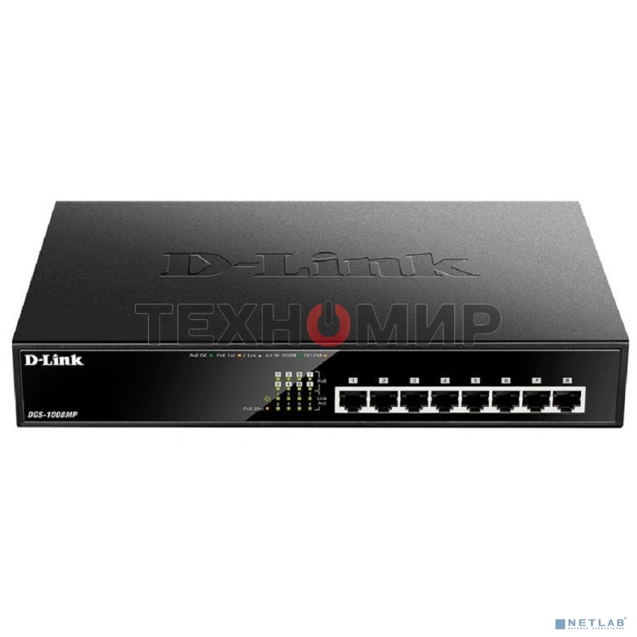 Коммутатор D-Link DGS-1008MP/A2A/B1A, Layer 2 unmanaged Gigabit Switch with PoE and Green Ethernet power save technology