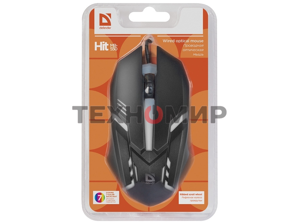 Мышь проводная Defender Hit MB-550 черный, 1600 dpi, USB, кнопки - 4