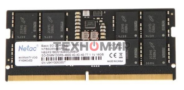 Оперативная память NETAC Basic, DDR5, 16GB (1x16GB), 4800MHz, CL40, SO-DIMM