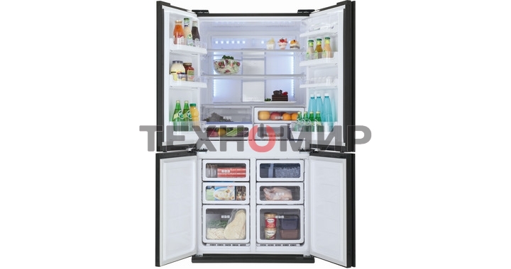 Холодильник Sharp SJ-FS97VBK черное стекло трехкамерный 393/207 л морозилка снизу