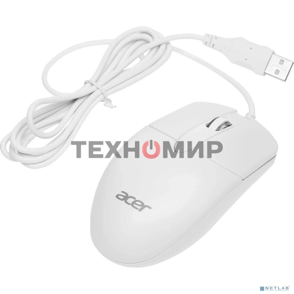 Мышь проводная Acer OMW300 белый, 1200 dpi, USB, кнопки - 3