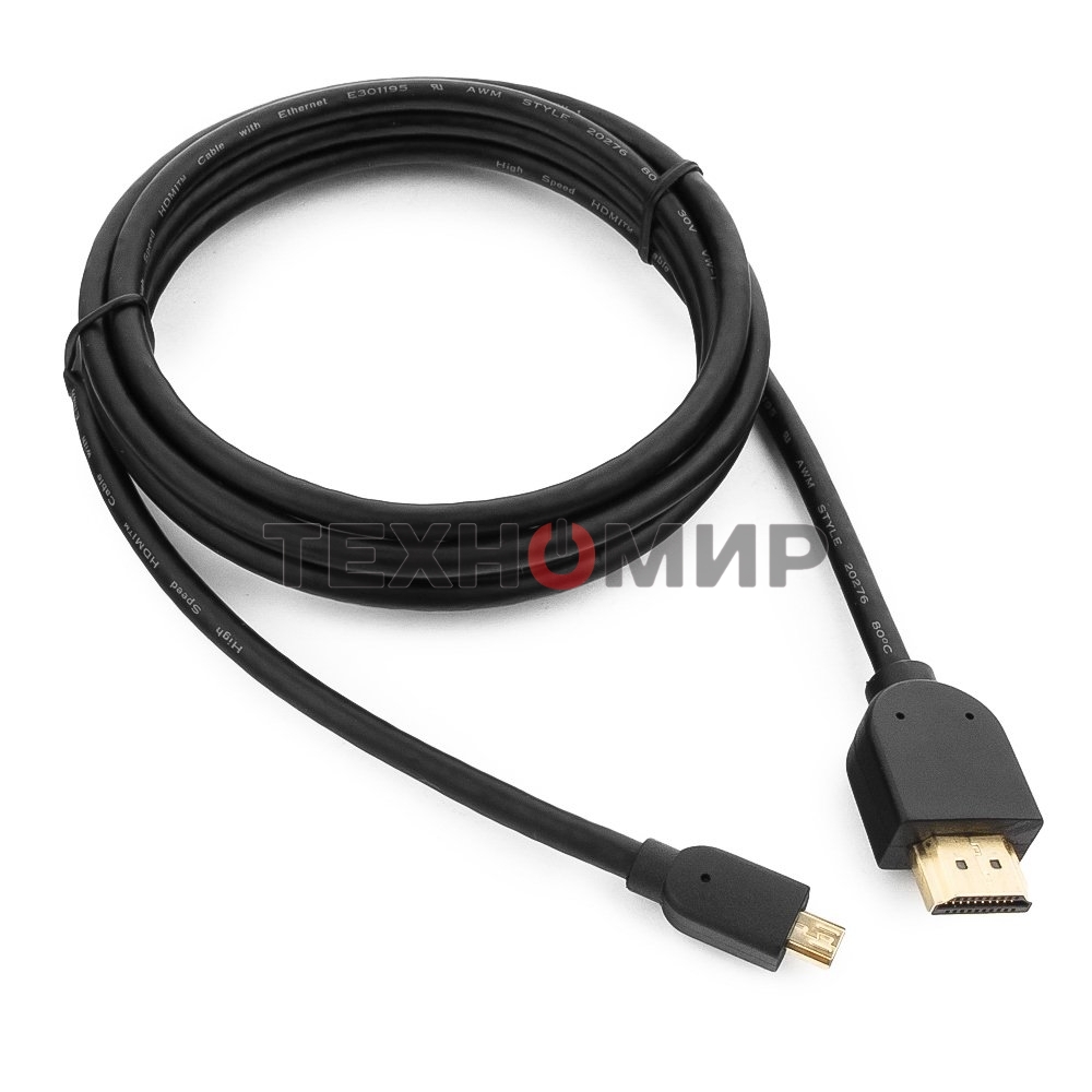 Кабель Cablexpert HDMI-micro HDMI CC-HDMID-6, 19M/19M, v2.0, медь, позол.разъемы, экран, 1.8м, черный, пакет