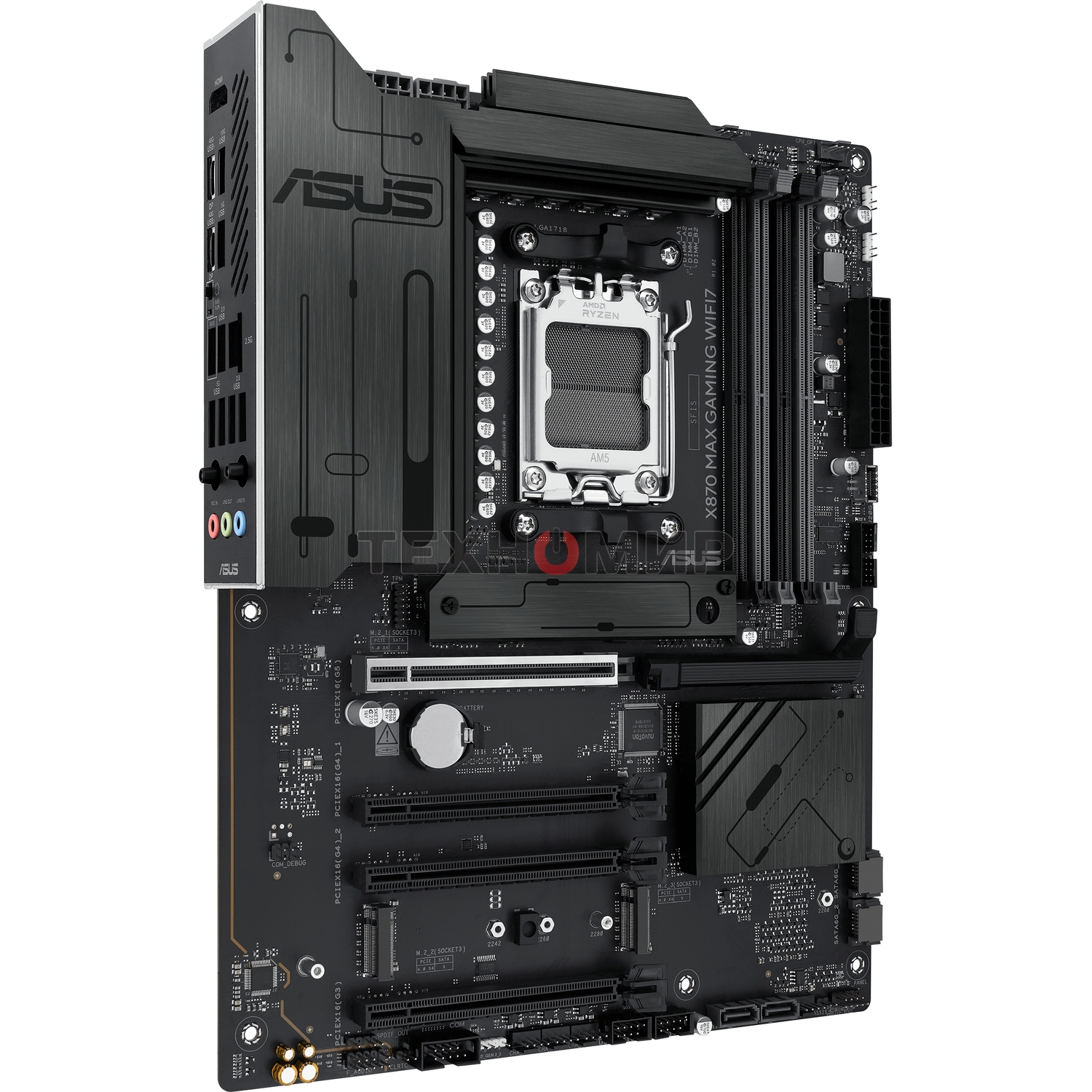 Материнская плата ASUS X870 MAX GAMING WIFI7, AM5, AMD X870, 4xDDR5, 4xSATA, 3xM.2, 1xPCIe 5.0 x16, 2xPCIe 4.0 x16, 1xPCIe x1, 1xHDMI, 2xUSB-C 40Gbps (USB4), 1xUSB-A 10Gbps, 3xUSB-A 5Gbps, 4xUSB-A 2.0, 1x2.5Gb LAN, Wi-Fi 7, Bluetooth 5.4, 3x3.5 мм, 7.1, A