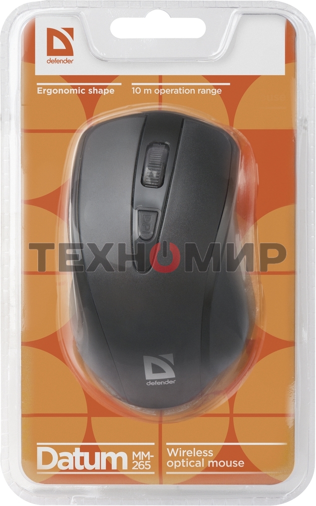 Мышь беспроводная Defender Datum MM-265 черный, 1600 dpi, радиоканал, USB, кнопки - 4