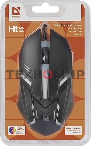 Мышь проводная Defender Hit MB-550 черный, 1600 dpi, USB, кнопки - 4