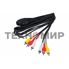 Шнур Rexant 3 RCA - 3 RCA, 5 м, черный (10 шт./уп.)