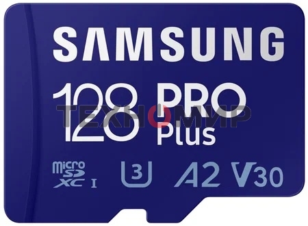 Флеш карта microSDXC 128GB Samsung PRO Plus Class 10, A2, V30, UHS-I (U3), W 130 МБ/с, R 180 МБ/с, MB-MD128SA/KR адаптер на SD