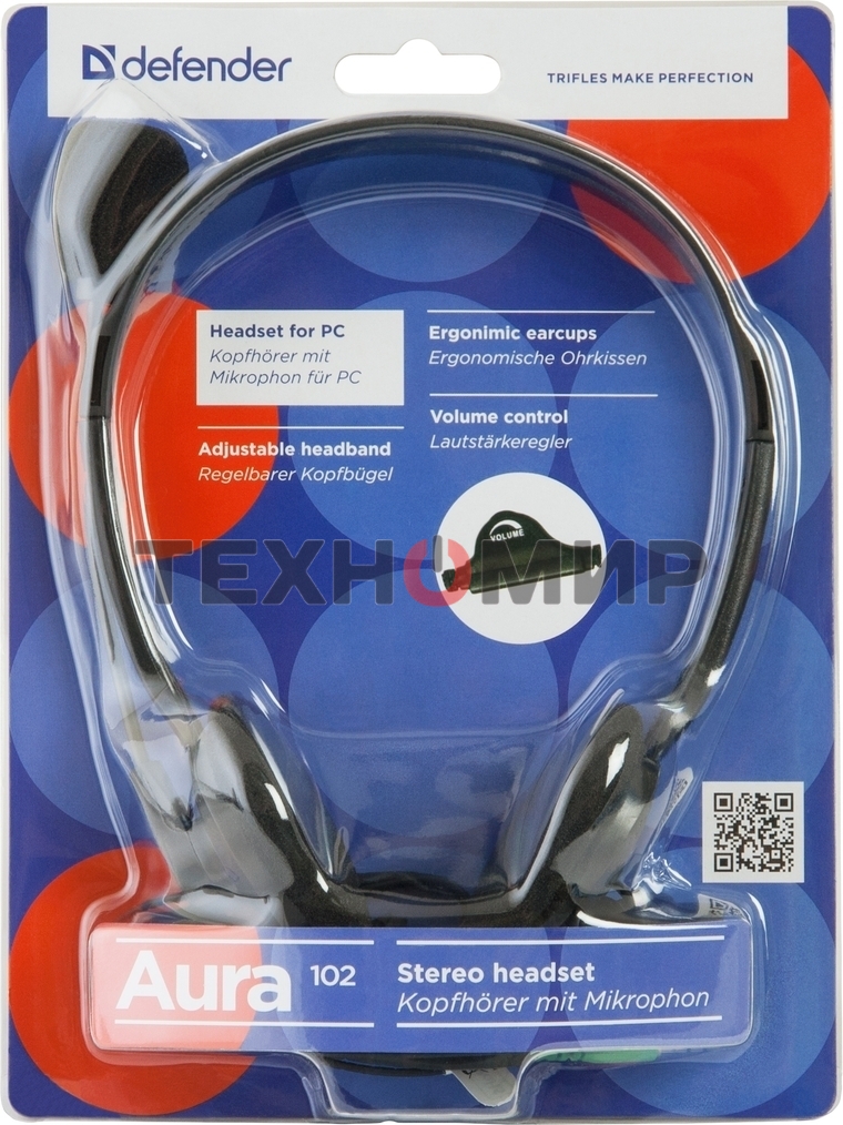 Гарнитура проводная стерео Defender HN-102 накладные компактные 2 х 3.5 мм jack стерео кабель 1,8 м черный