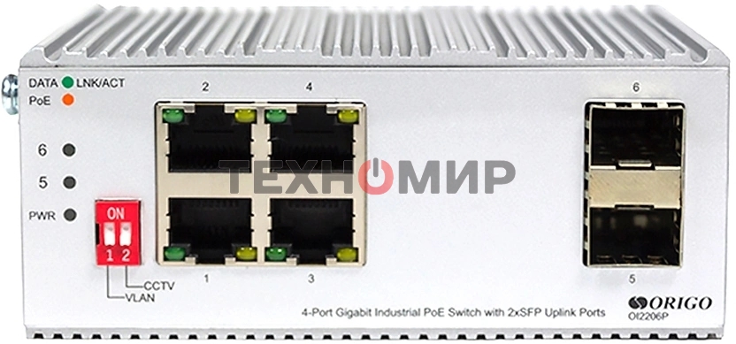 Коммутатор Unmanaged Industrial Switch 4x1000Base-T PoE, 2x1000Base-X SFP, PoE Budget 120W, Surge 4KV, -40 to 75°C