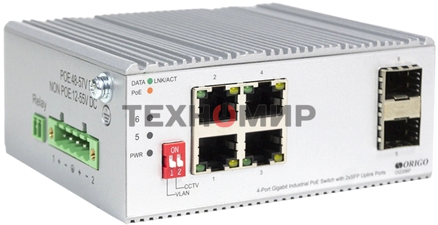 Коммутатор Unmanaged Industrial Switch 4x1000Base-T PoE, 2x1000Base-X SFP, PoE Budget 120W, Surge 4KV, -40 to 75°C