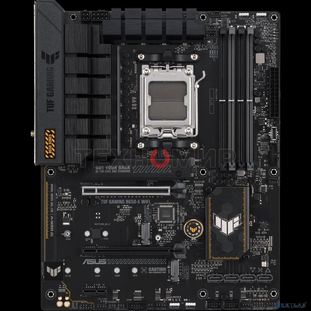 Материнская плата ASUS TUF GAMING B650-E WIFI, AM5, AMD B650, 4xDDR5, 4xSATA, 2xM.2, 1xPCI-E 4.0 x16, 2xPCI-E x1, 2xDP, 1xHDMI, 1x 2.5Gb LAN, 1xUSB-A 3.2 Gen 2, 2xUSB-A 3.2 Gen 1, 4xUSB-A 2.0, 1xUSB-C 3.2 Gen 2, 3x3.5 мм, 7.1, ATX