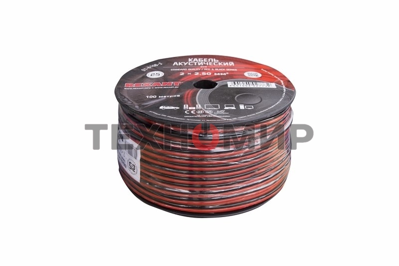 Кабель акустический Rexant 2х2,50 мм², красно-черный, бухта 100 м