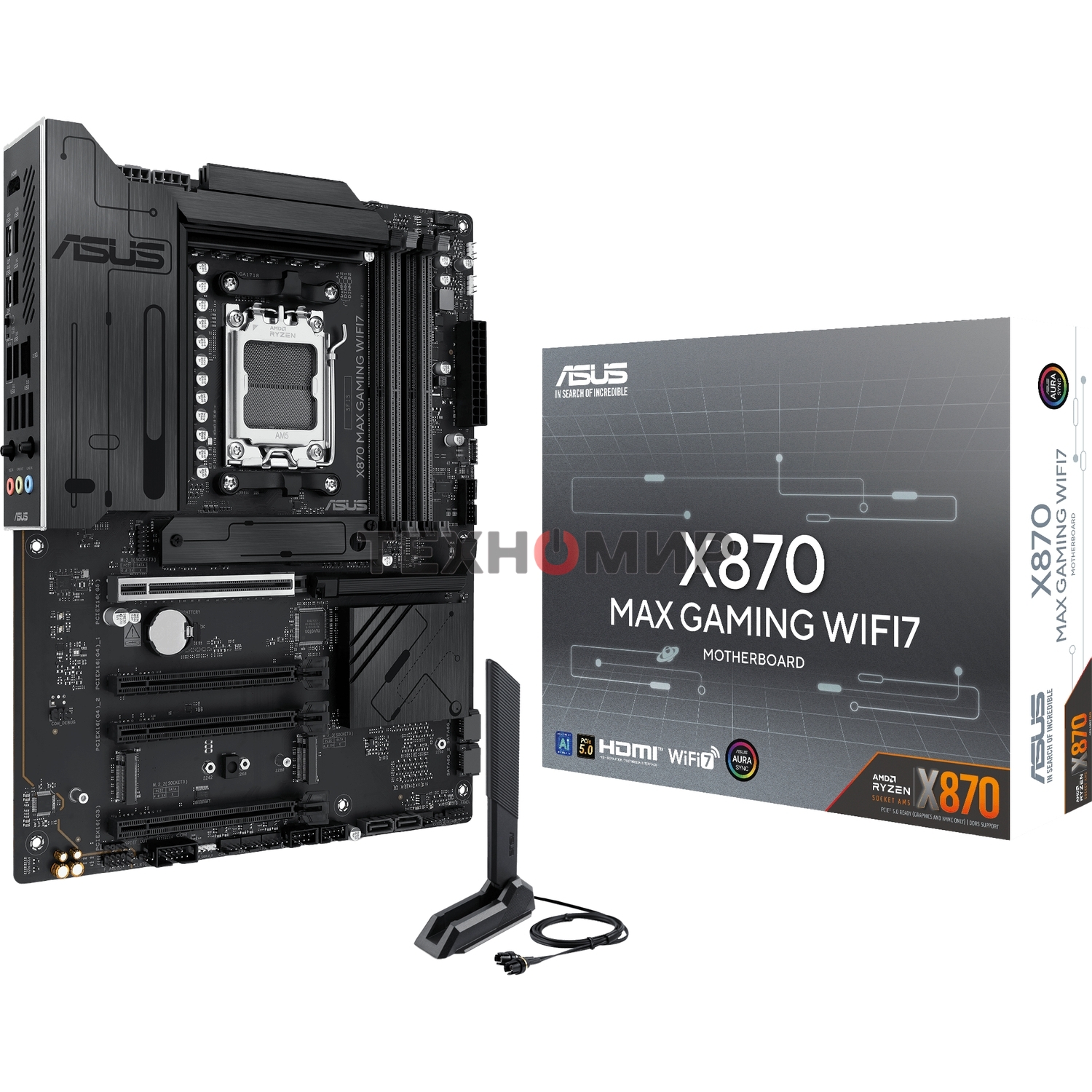 Материнская плата ASUS X870 MAX GAMING WIFI7, AM5, AMD X870, 4xDDR5, 4xSATA, 3xM.2, 1xPCIe 5.0 x16, 2xPCIe 4.0 x16, 1xPCIe x1, 1xHDMI, 2xUSB-C 40Gbps (USB4), 1xUSB-A 10Gbps, 3xUSB-A 5Gbps, 4xUSB-A 2.0, 1x2.5Gb LAN, Wi-Fi 7, Bluetooth 5.4, 3x3.5 мм, 7.1, A