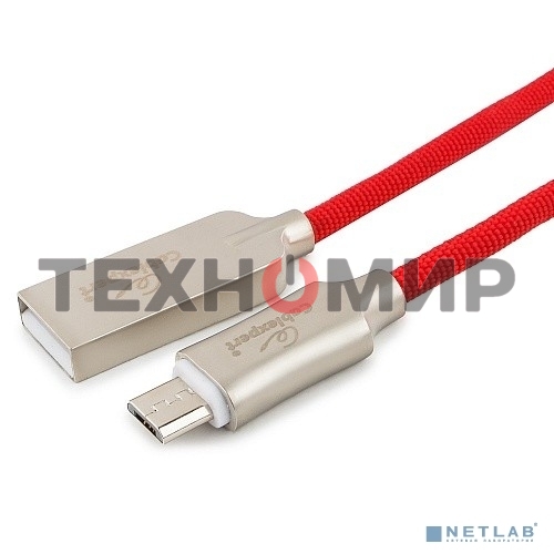 Кабель USB2.0 Cablexpert CC-P-mUSB02R-1M, AM/microB, серия Platinum, длина 1м, красный, блистер