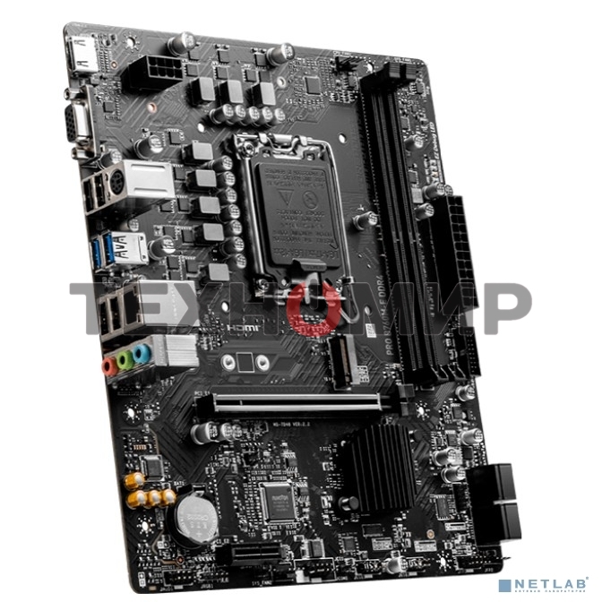 Материнская плата MSI PRO B760M-E, LGA 1700, Intel B760, 2xDDR5, 4xSATA, 1xM.2, 1xPCIe 4.0 x16, 1xPCIe 4.0 x1, 1xHDMI, 1xVGA, 1x1Gb LAN, 2xUSB-A 3.2 Gen 1, 4xUSB-A 2.0, 3x3.5 мм, 7.1, mATX