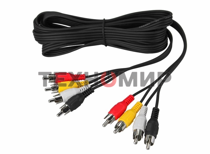 Шнур Rexant 4 RCA - 4 RCA, 3 м, черный (10 шт./уп.)