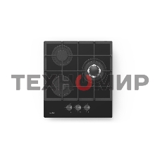 Газовая варочная панель Evelux HEG 425 BG Hi-Tech, 45 см, 3 конфорки, WOK-конфорка, чугунные решетки, газ-контроль, электроподжиг, механическое управление, черный