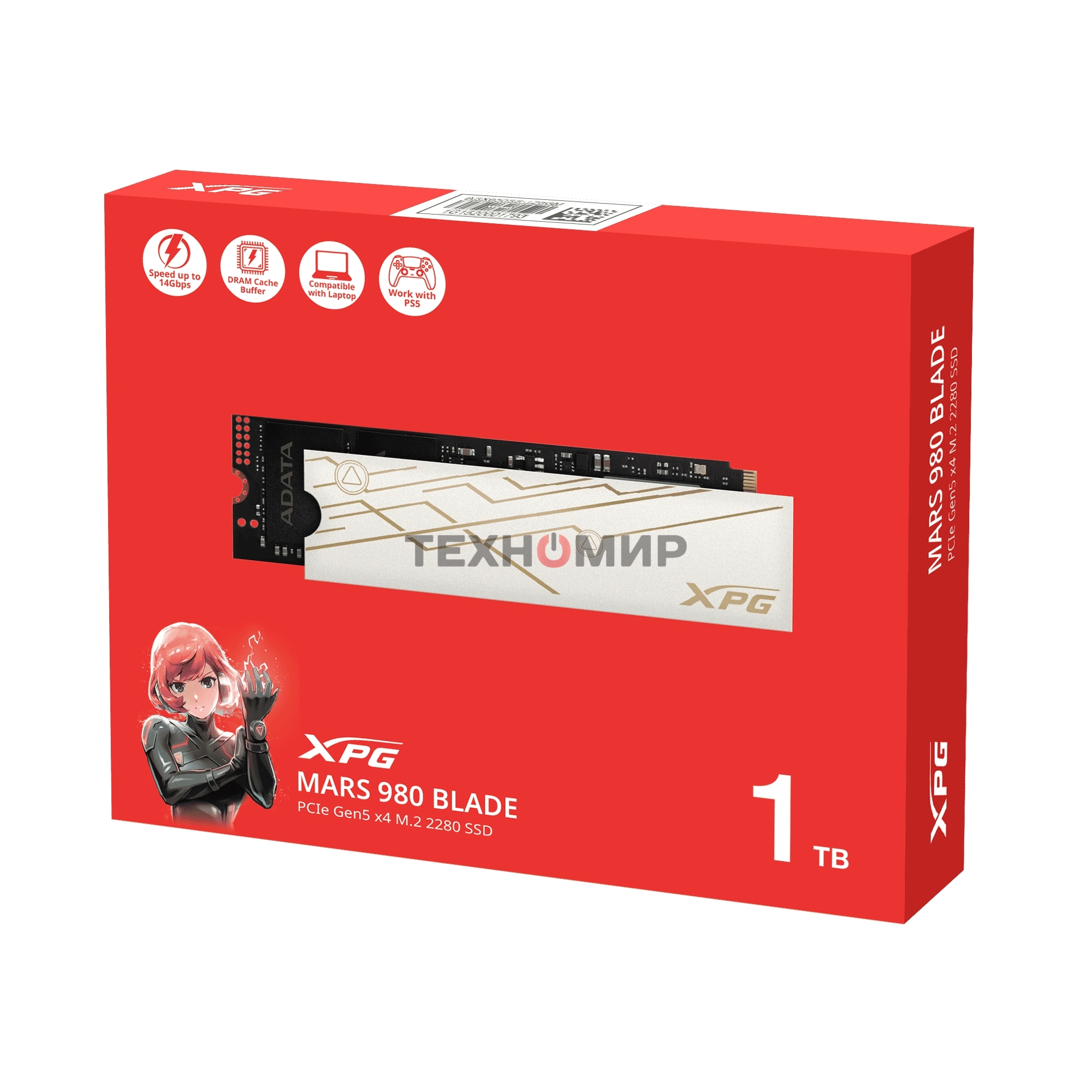 Накопитель SSD ADATA XPG MARS 980 BLADE, 1Tb, PCIe 5.0 x4, M.2 2280, NVMe, R/W 14000/13000