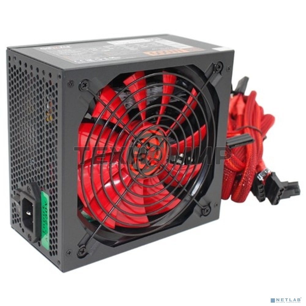 Блок питания Ginzzu PC600 Red, 600Вт, 80 PLUS, 140мм, черный/красный