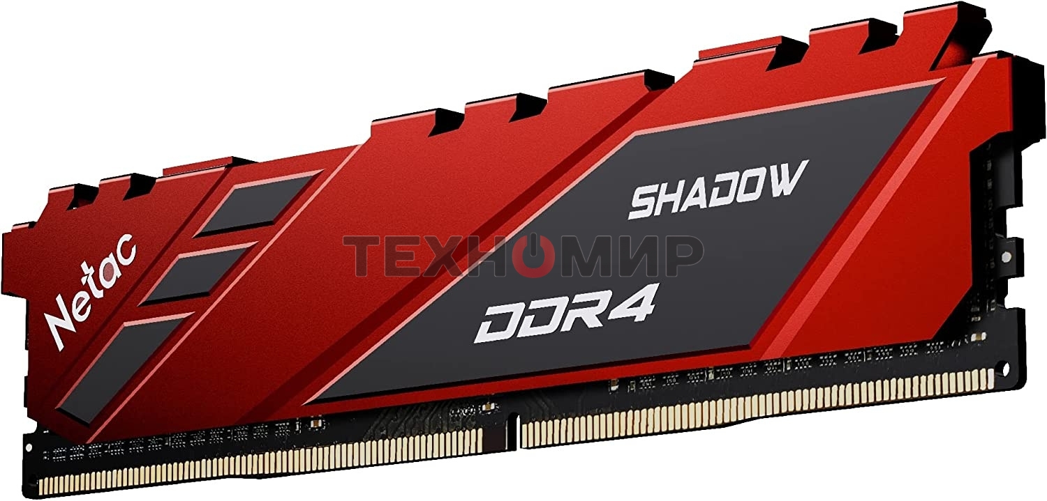 Оперативная память NETAC Shadow, DDR4, 16Gb (1x16Gb), 2666MHz, CL19, DIMM, с радиаторами, красный