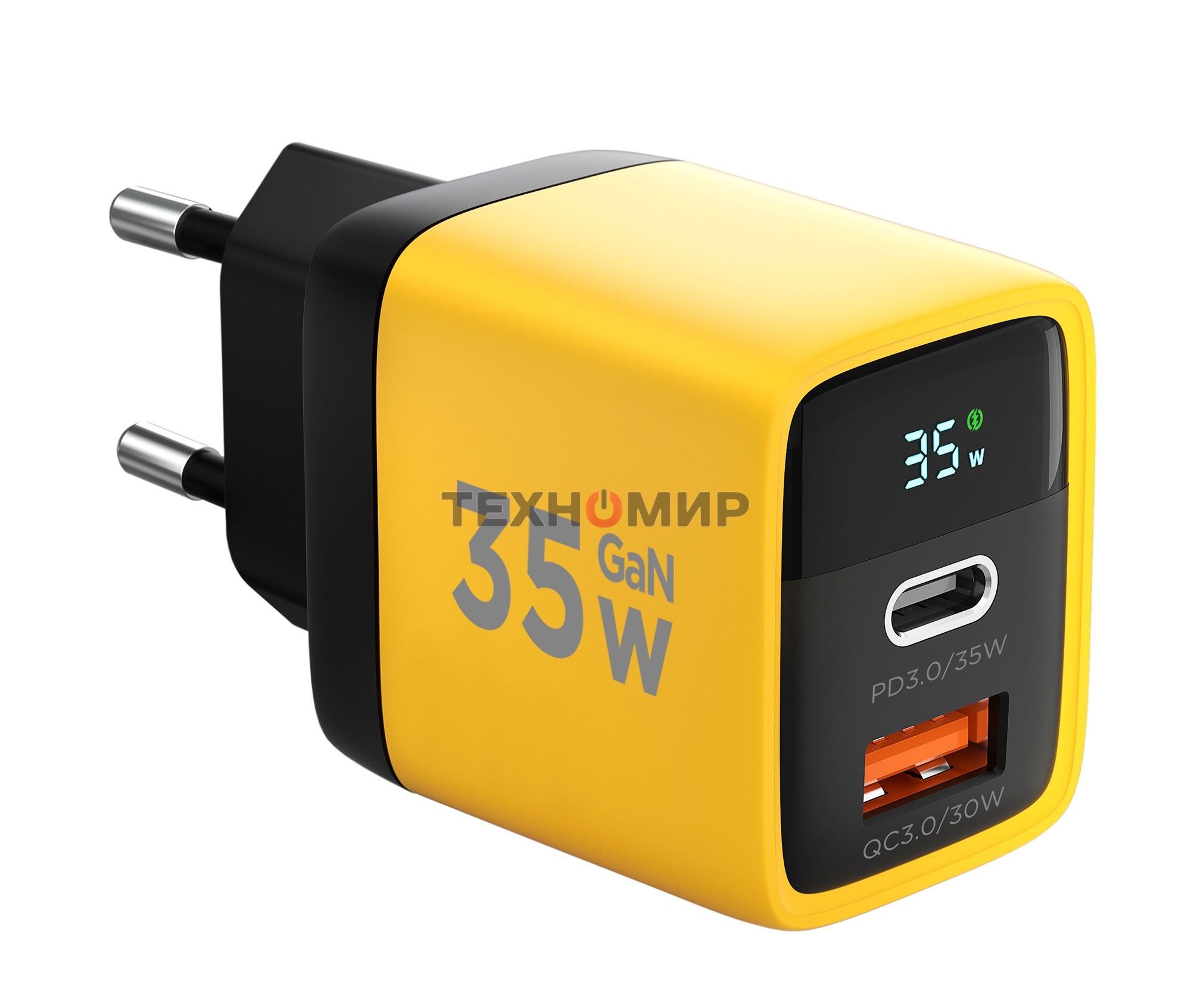 Сетевое зарядное устройство с дисплеем Cablexpert MP3A-PC-53, 35Вт GaN, QC3.0/PD3.0, 1хUSB, 1хType-C, желтый, коробка
